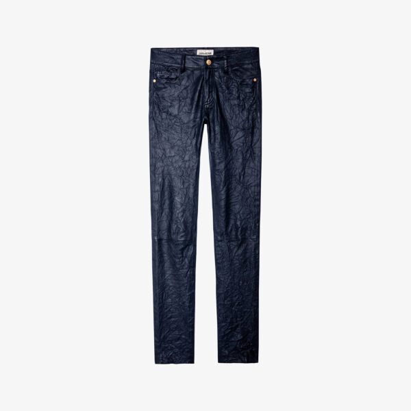 

Узкие кожаные брюки средней посадки с жатой текстурой Phlame Zadig&Voltaire, цвет encre