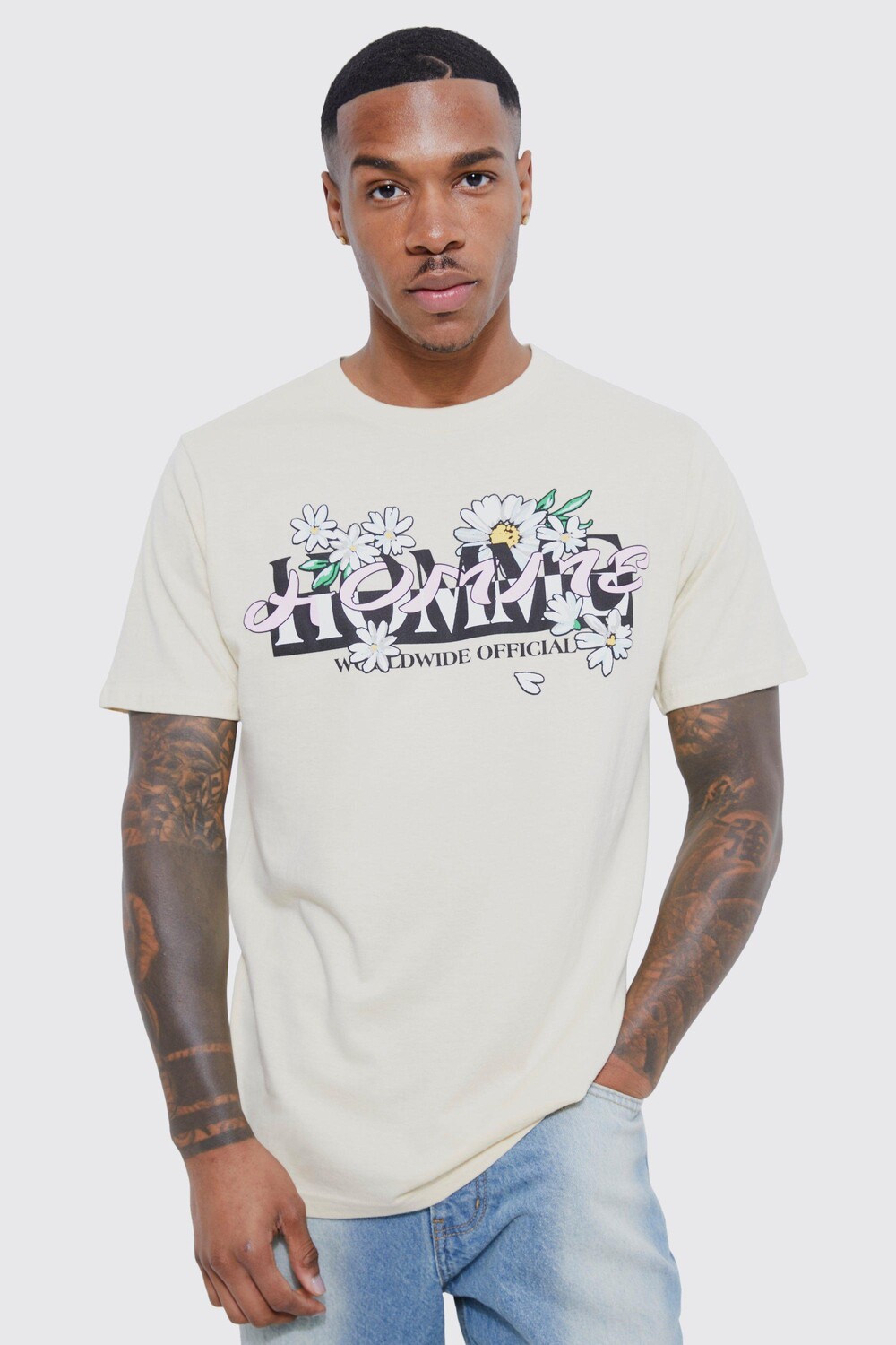 

Футболка с графикой daisy chain homme Boohoo, песочный