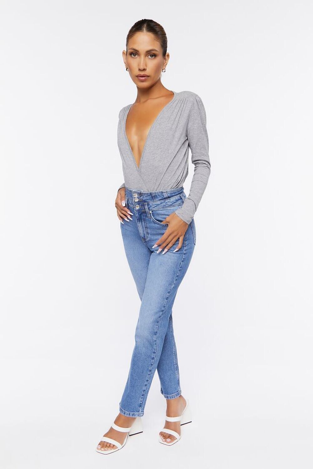 

Длинные джинсы с двойной талией Forever 21, деним