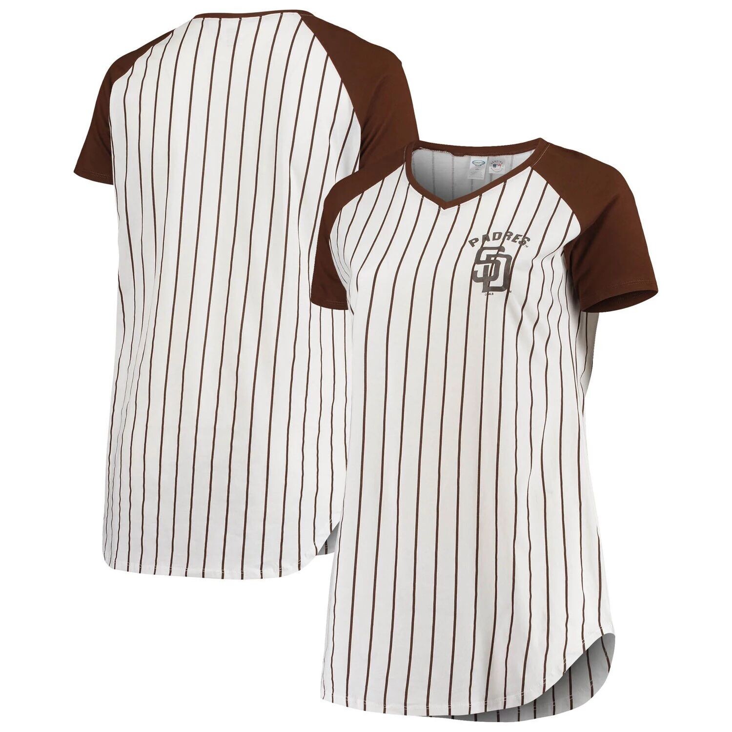 

Женская ночная рубашка Concepts Sport белая/коричневая San Diego Padres Vigor в тонкую полоску реглан с v-образным вырезом