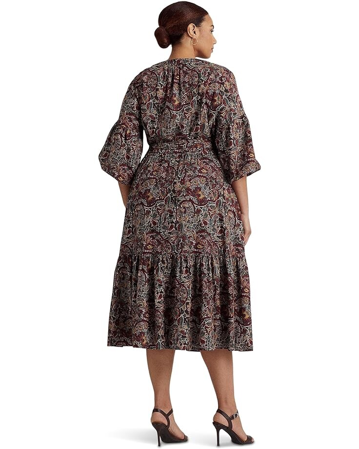 

Платье LAUREN Ralph Lauren Plus Size Floral Belted Cotton Voile Tiered Dress, цвет Burgundy Multi