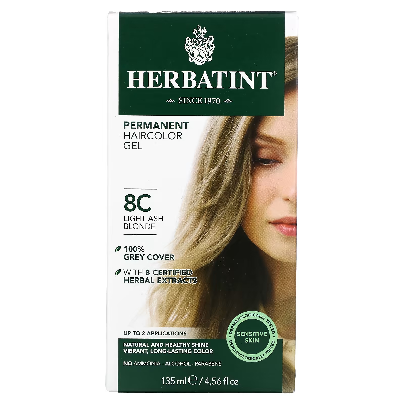 Гель-краска для волос Herbatint 8C (светло-пепельный блонд), 135 мл