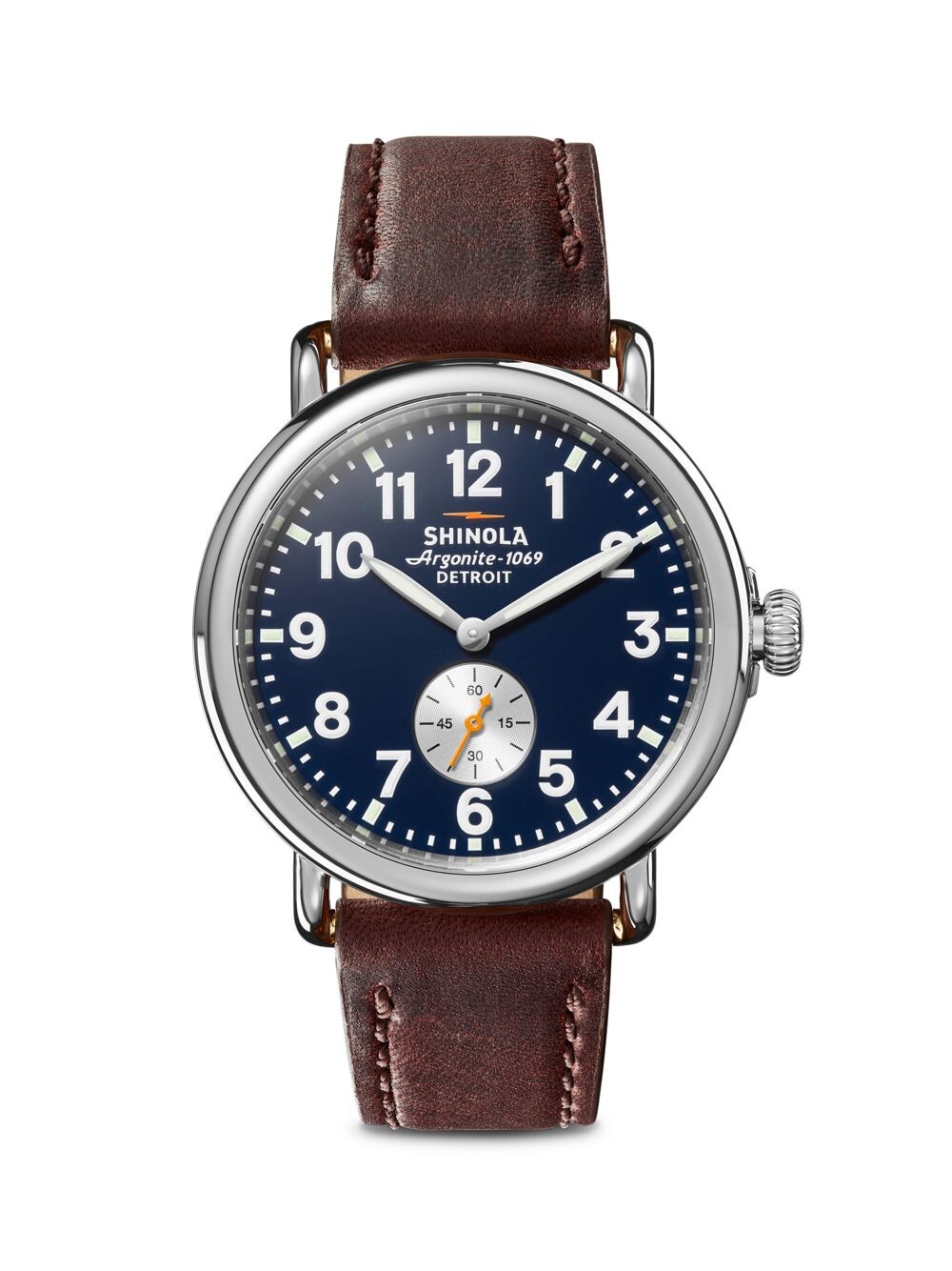 

Часы Runwell Sub Second с ремешком из нержавеющей стали и кожи кеттейла Shinola, синий