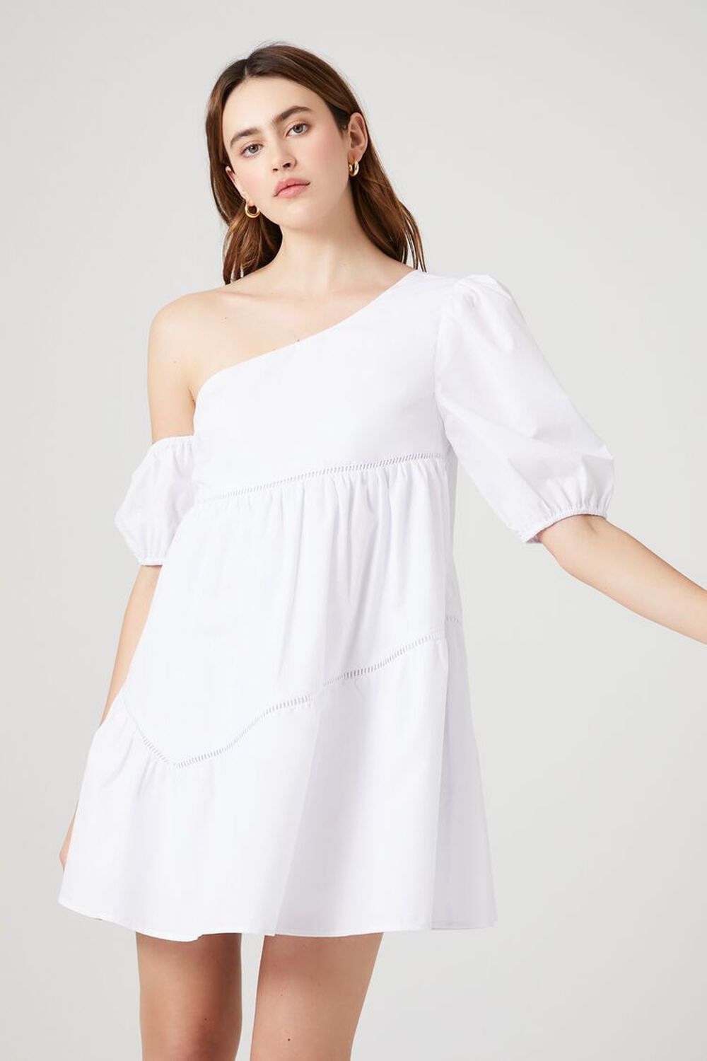 

Платье Babydoll из поплина на одно плечо Forever 21, белый