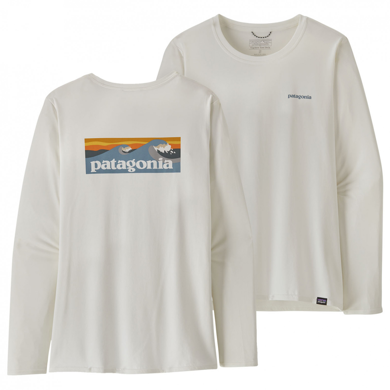 Лонгслив Patagonia Women's L/S Cap Cool Daily Graphic Shirt Waters, цвет Boardshort Logo Light Plume Grey: White