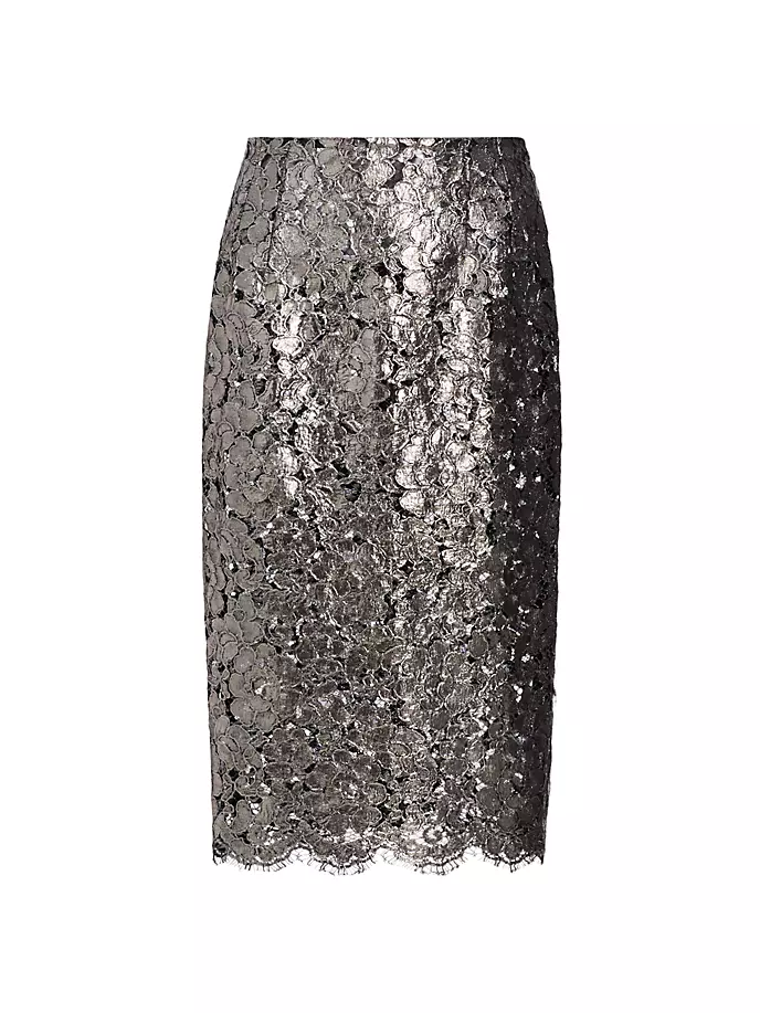 Лаккардовая кружевная юбка-карандаш Frederick Anderson, цвет silver