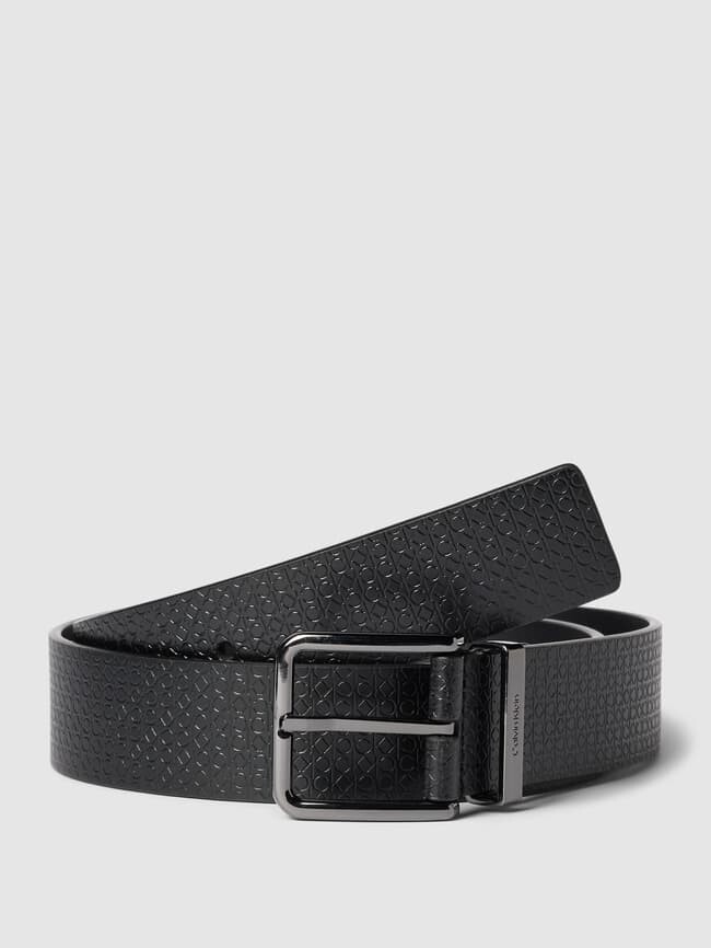 

Ремень кожаный со сплошным узором, модель "ТЕПЛО" Calvin Klein, черный