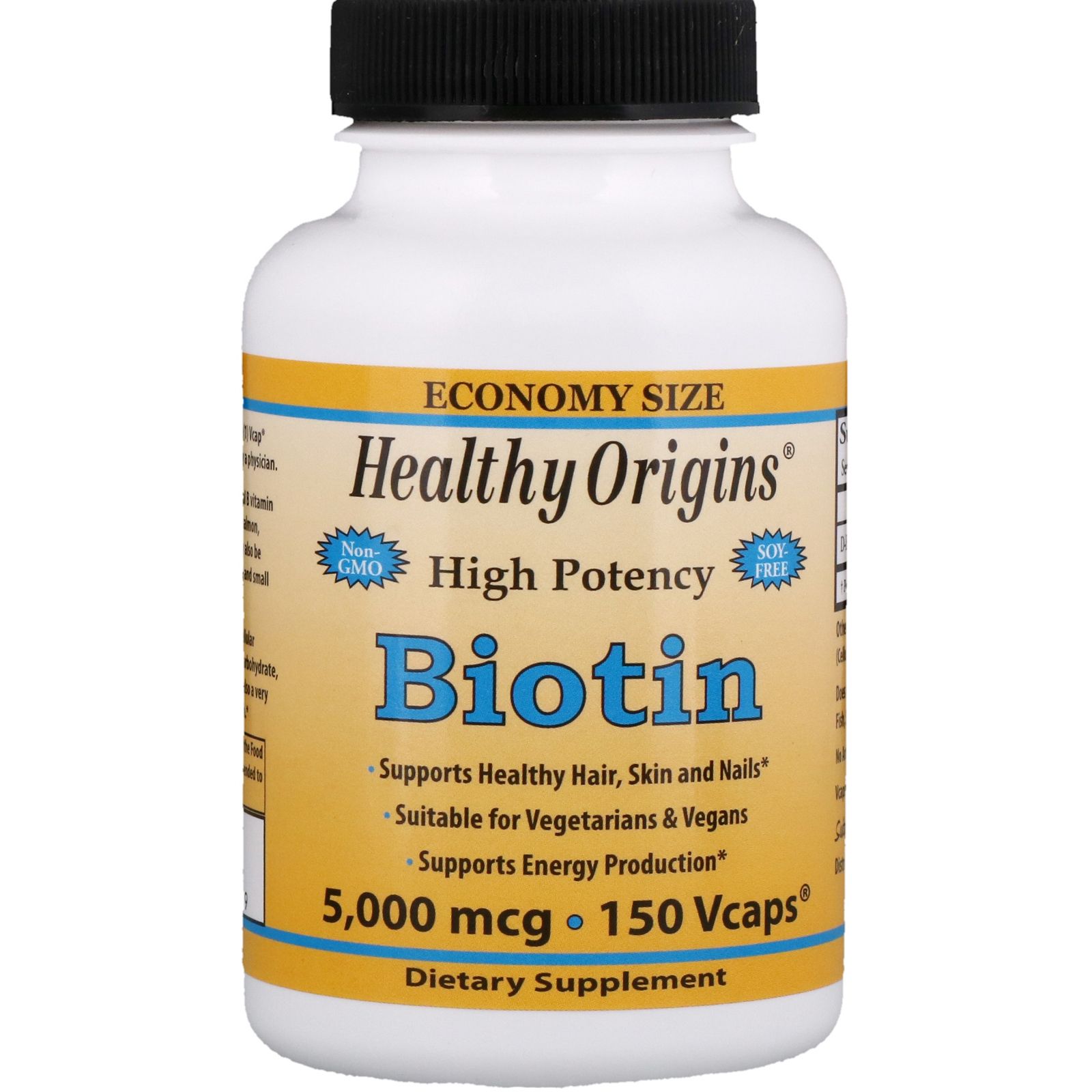 Healthy Origins Биотин высокая эффективность 5000 мкг 150 капсул на растительной основе
