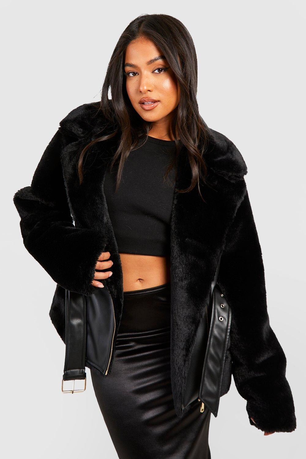 

Авиаторы из искусственного меха Petite с поясом boohoo, черный