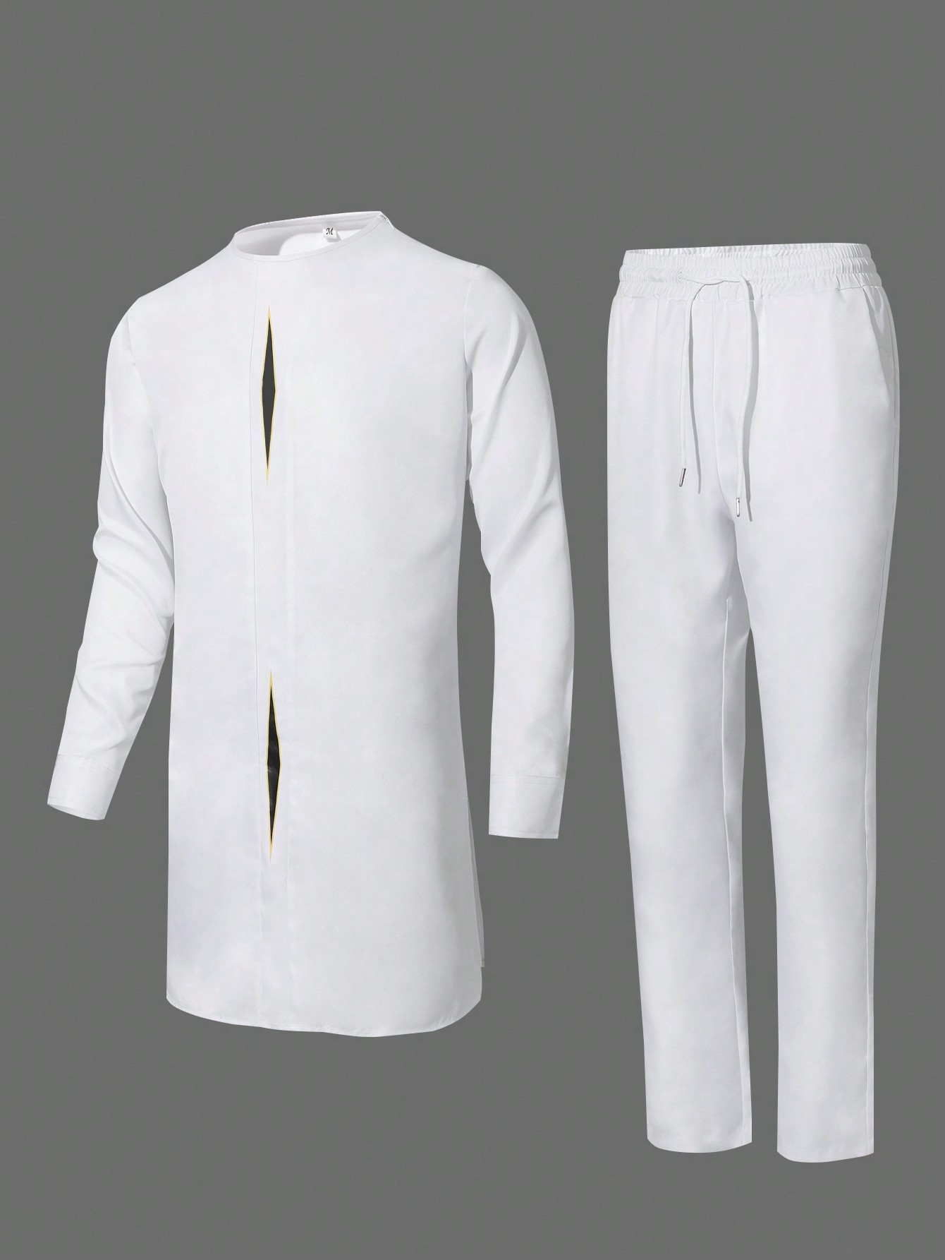 цена Мужской комплект из рубашки с длинным рукавом с воротником-стойкой и брюк на шнурке, белый