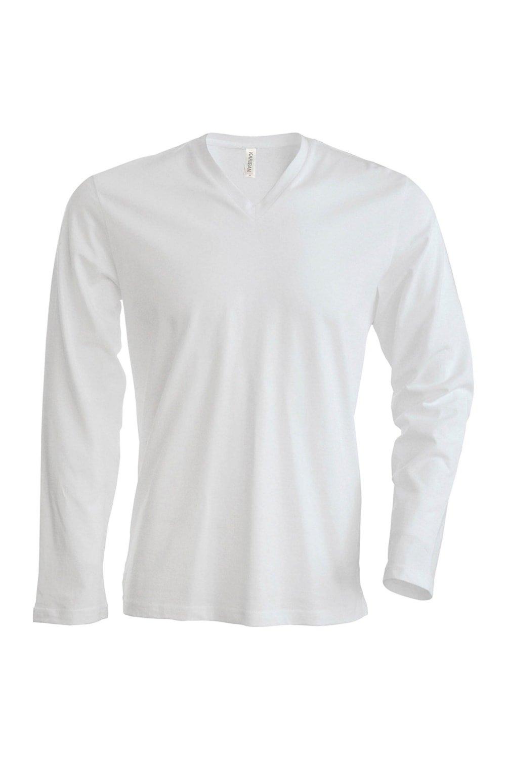 Облегающая футболка с длинным рукавом и V-образным вырезом Kariban, белый цена и фото