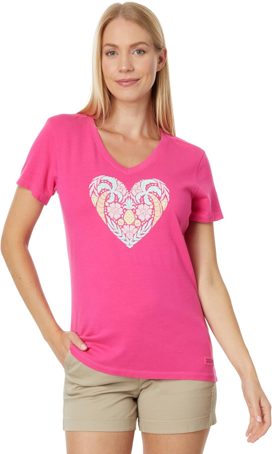 

Пляжный дизайн Heart Short Sleeve Crusher Vee Life is Good, цвет Raspberry Pink