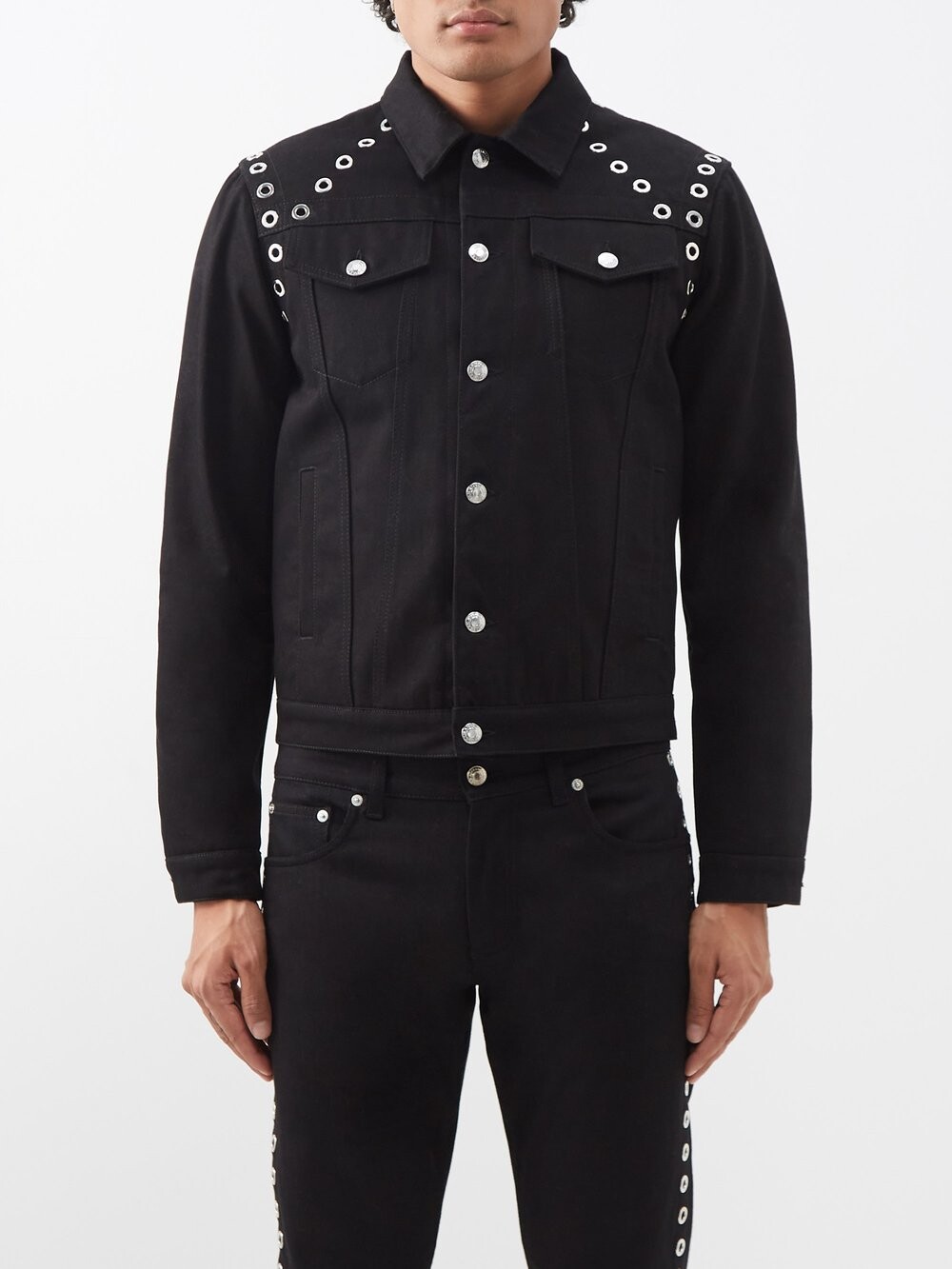 

Джинсовая куртка из селвидж с люверсами Alexander McQueen, черный
