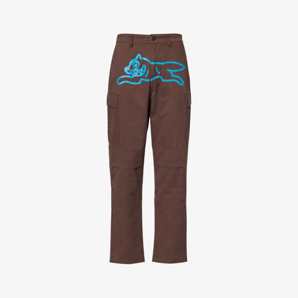 Хлопковые брюки прямого кроя прямого кроя с фирменным принтом running dog Icecream, коричневый