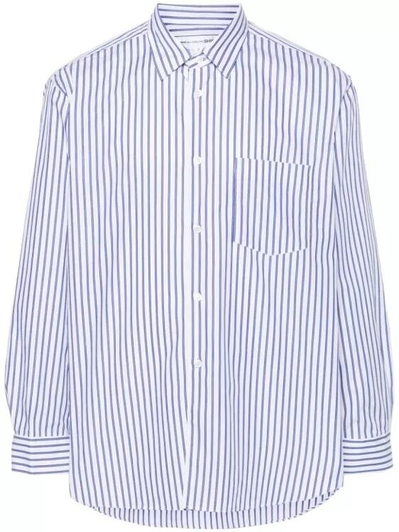 

Рубашка из хлопкового поплина с текстурой в вертикальную полоску Comme Des Garcons, синий