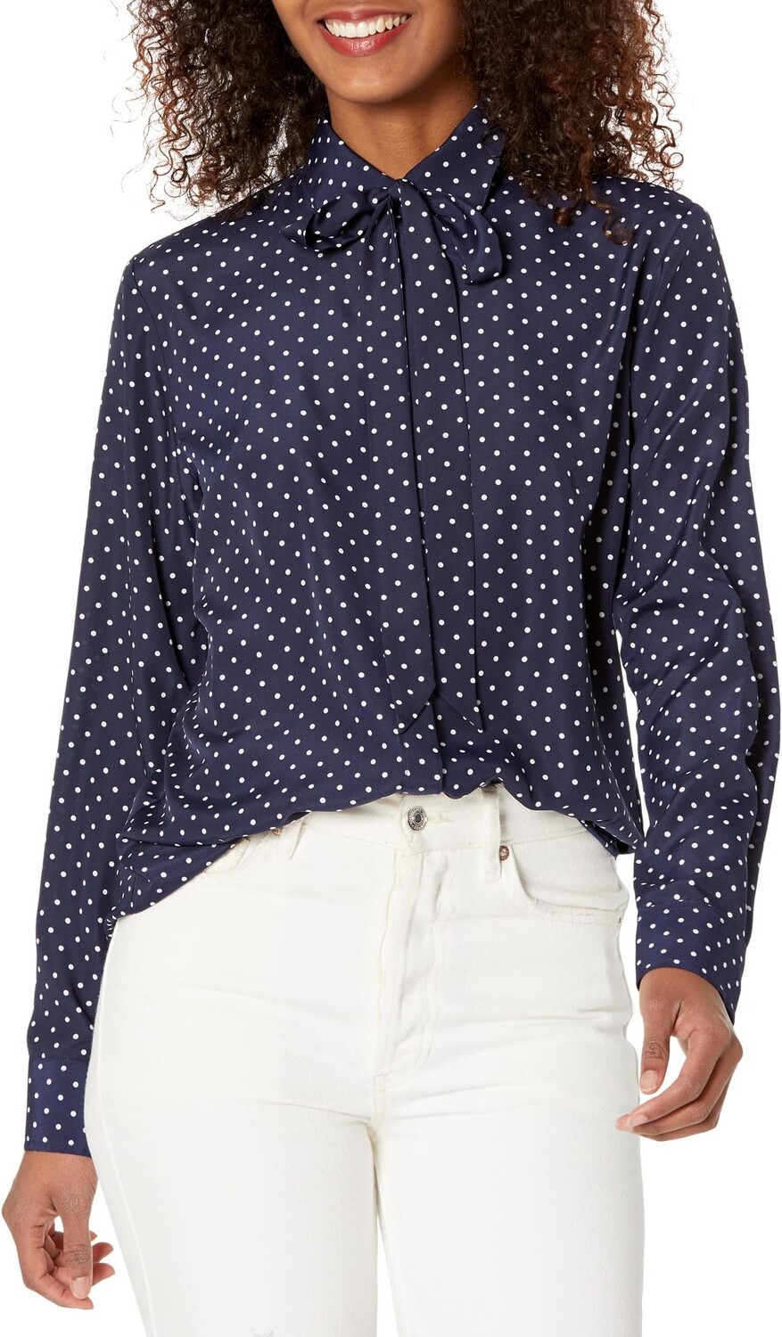 

Креповая рубашка в горошек с завязкой на шее LAUREN Ralph Lauren, цвет Navy/Cream