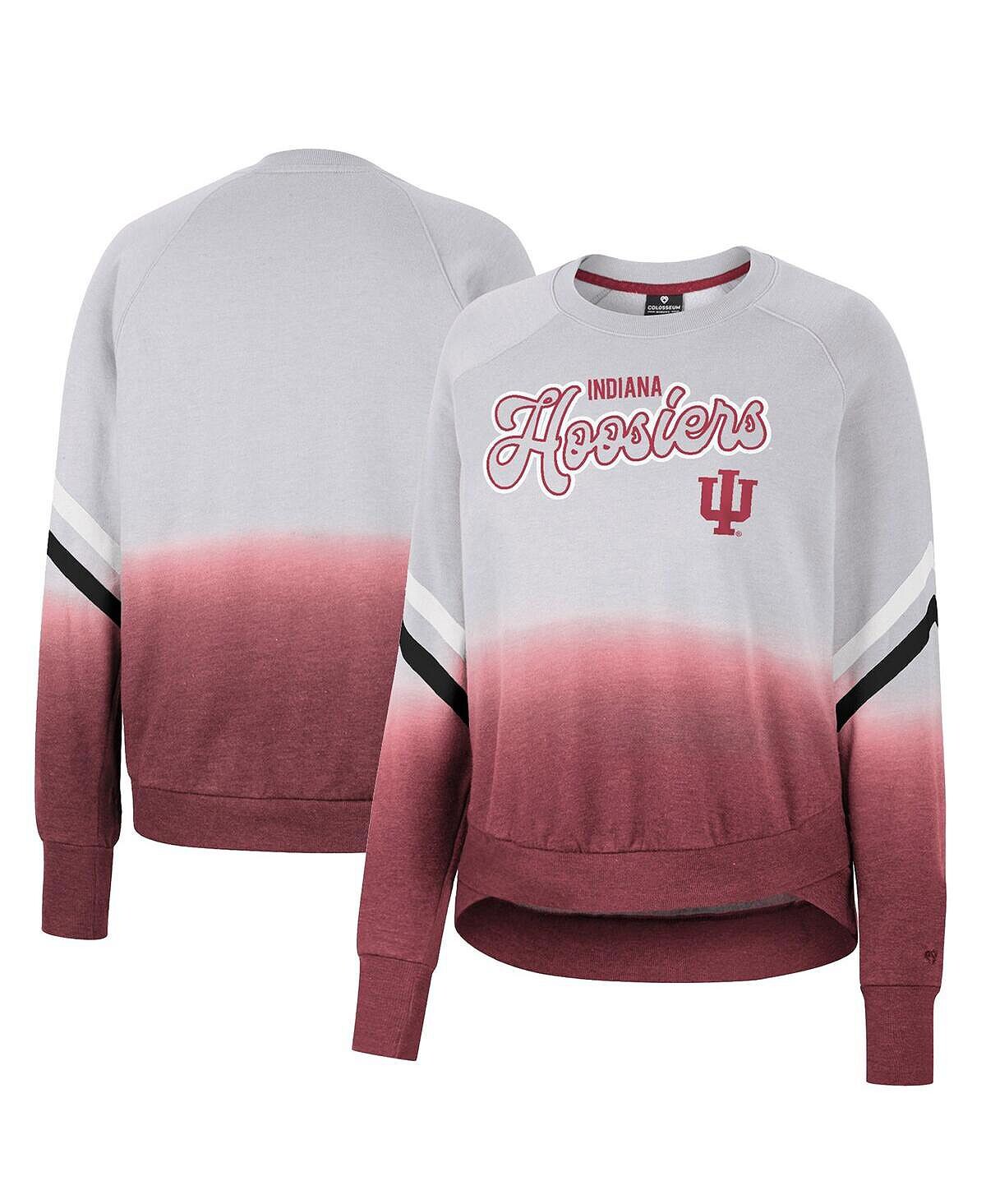 

Женский серый пуловер с капюшоном Indiana Hoosiers Cue Cards Dip-Dye, пуловер с регланами Colosseum, серый