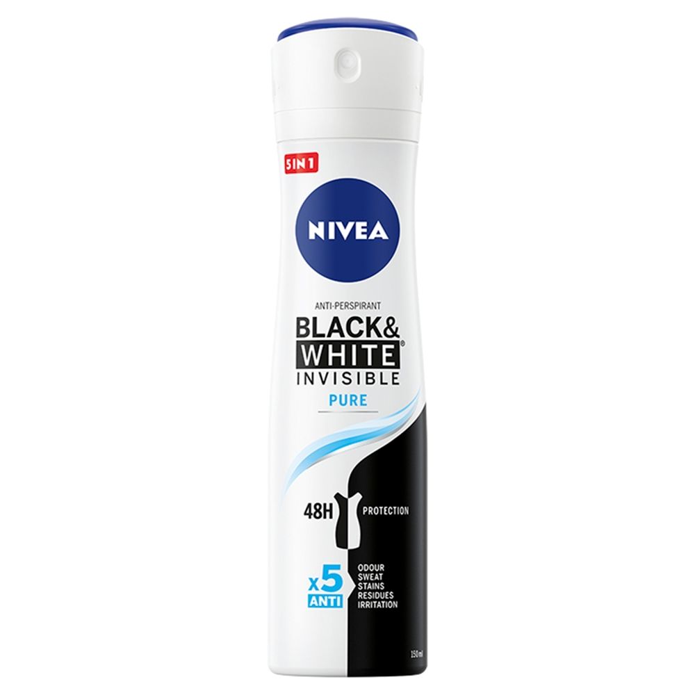 Nivea Black&White Invisible Pure антиперспирант для женщин, 150 ml