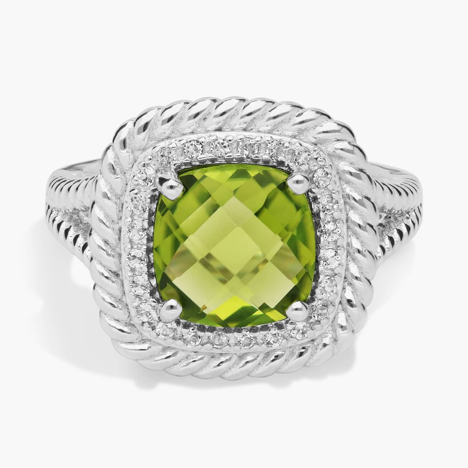 

Кольцо Corda Cushion-Cut с перидотом Halo из стерлингового серебра (8 мм) Blue Nile