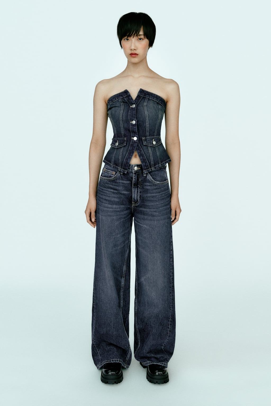 

Джинсовый топ без бретелек Trf ZARA, синий