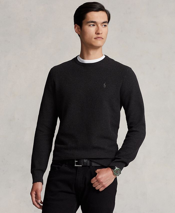 

Мужской фактурный хлопковый свитер с круглым вырезом Polo Ralph Lauren, серый