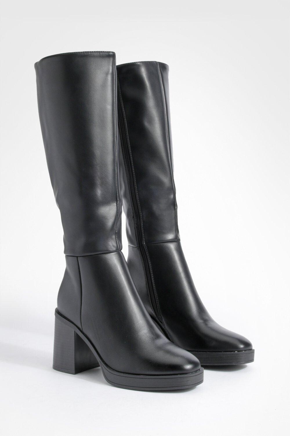 

Сапоги до колена на платформе boohoo, черный