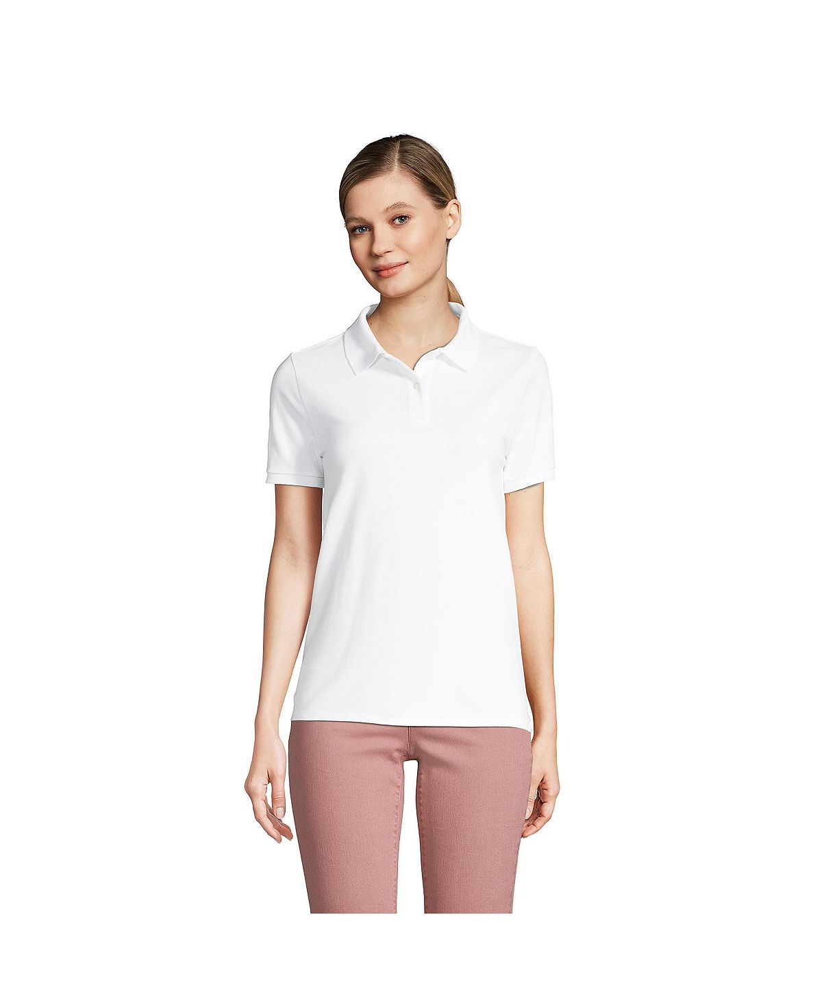 Женская рубашка-поло из сетчатого хлопка с короткими рукавами Lands' End, белый