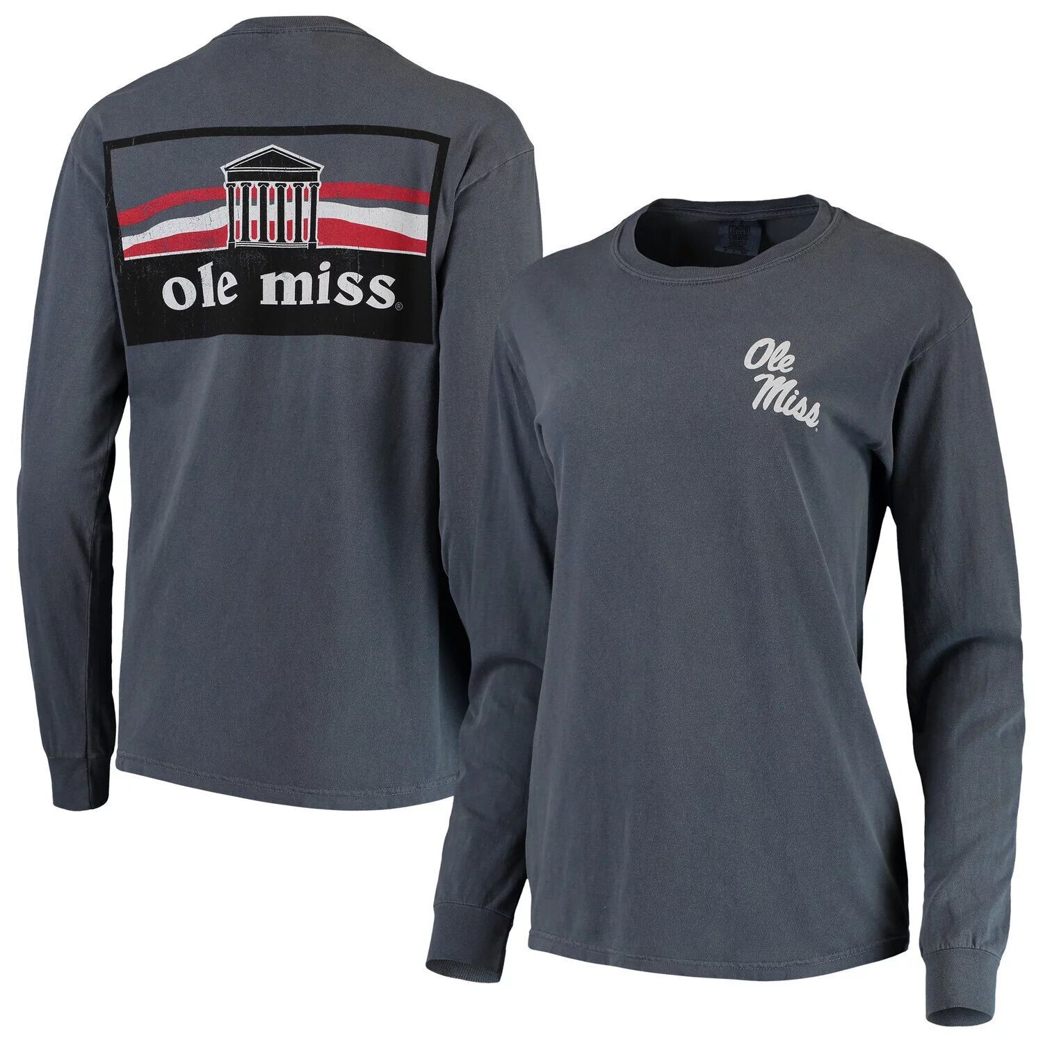 

Женская темно-синяя футболка оверсайз с длинными рукавами Ole Miss Rebels Comfort Colors Campus Skyline
