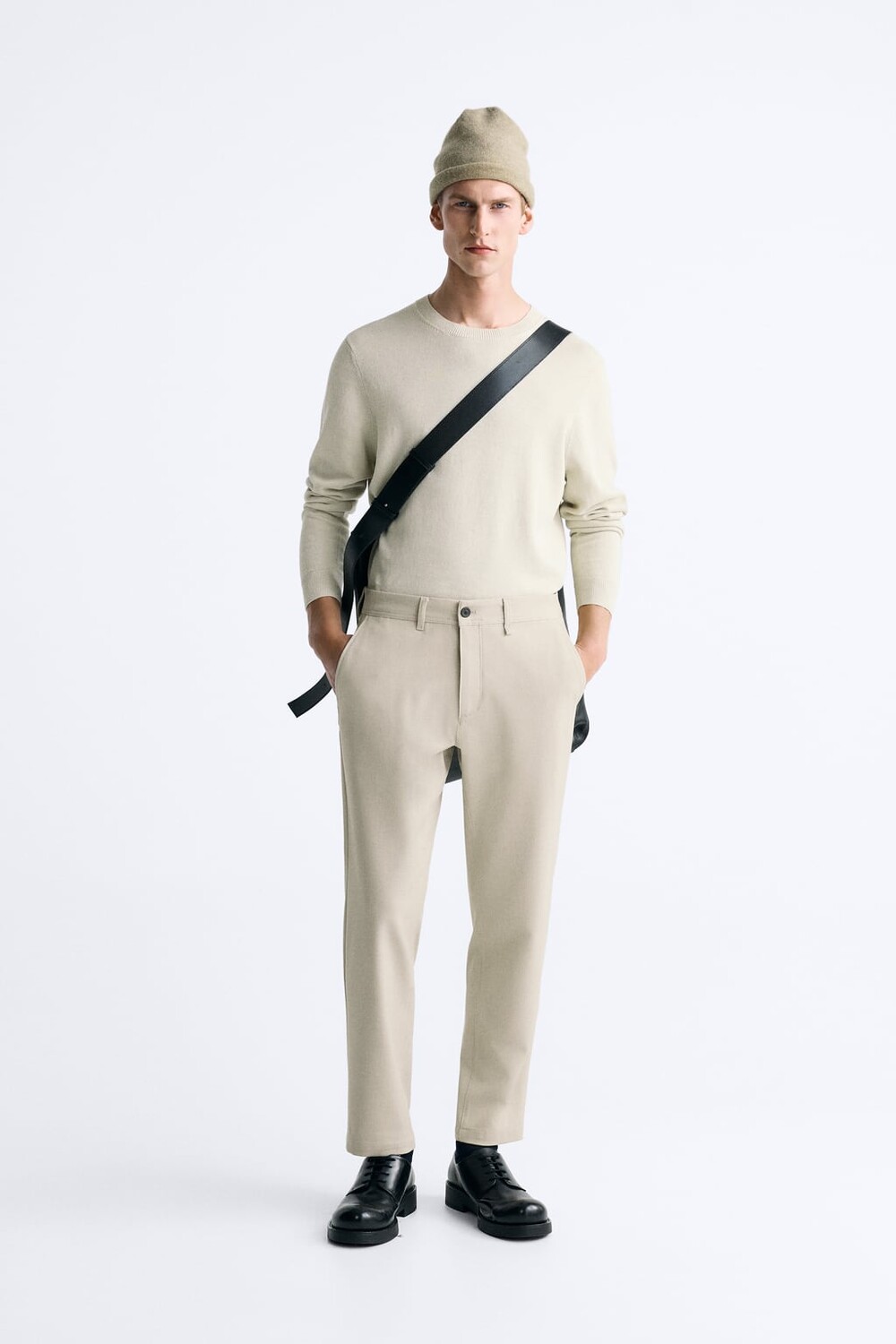 

Фактурные удобные брюки ZARA, бежевый