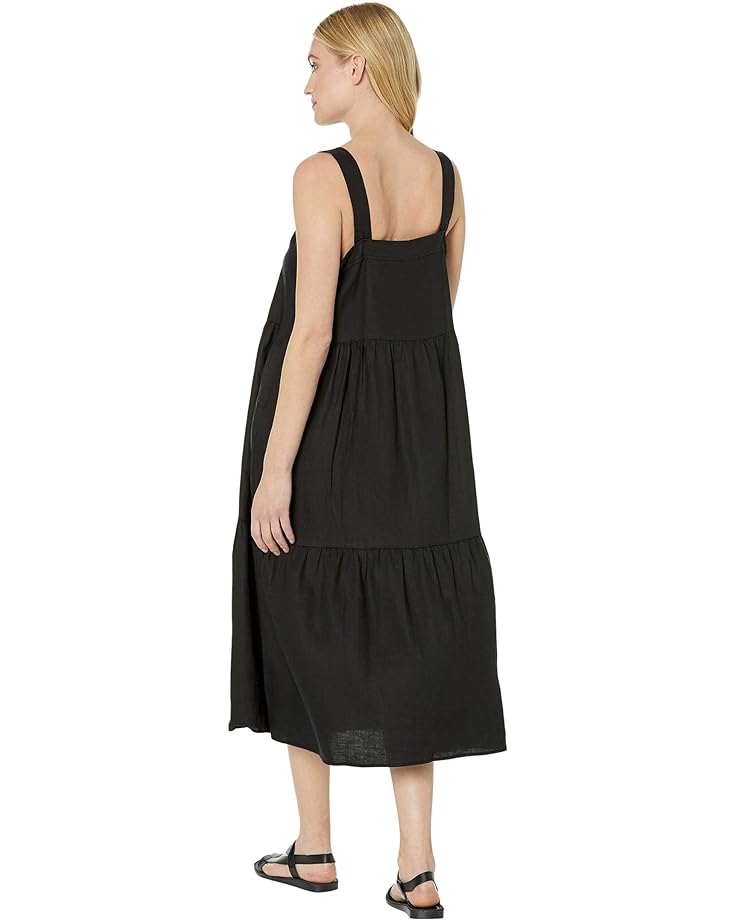Платье Eileen Fisher Tiered Strap Full-Length Dress in Organic Linen, черный