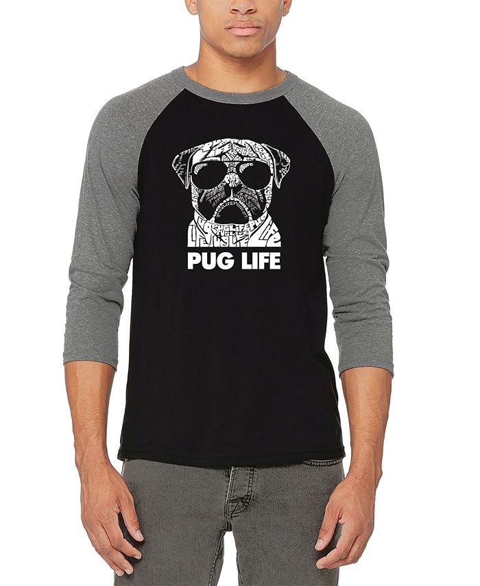 Мужская бейсбольная футболка с надписью Pug Life реглан Word Art LA Pop Art, серый