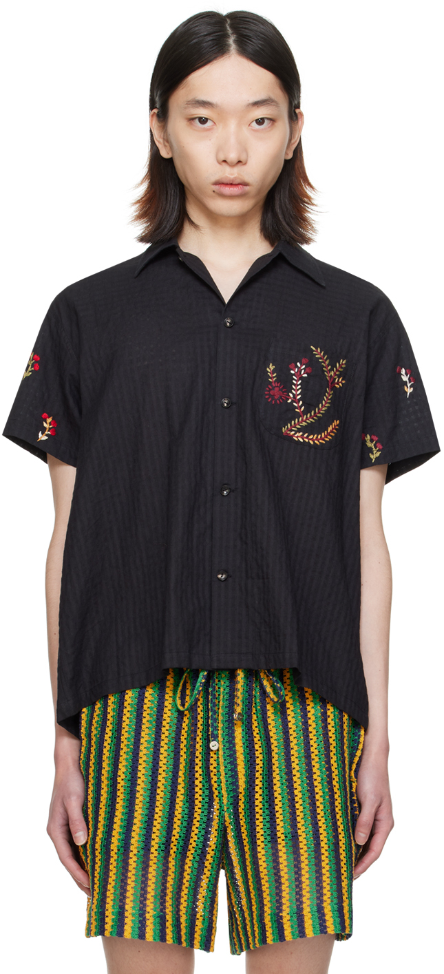Черная рубашка с цветочным принтом Harago