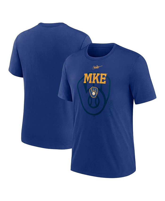 

Мужская футболка Royal Milwaukee Brewers Rewind Retro Tri-Blend Nike, синий