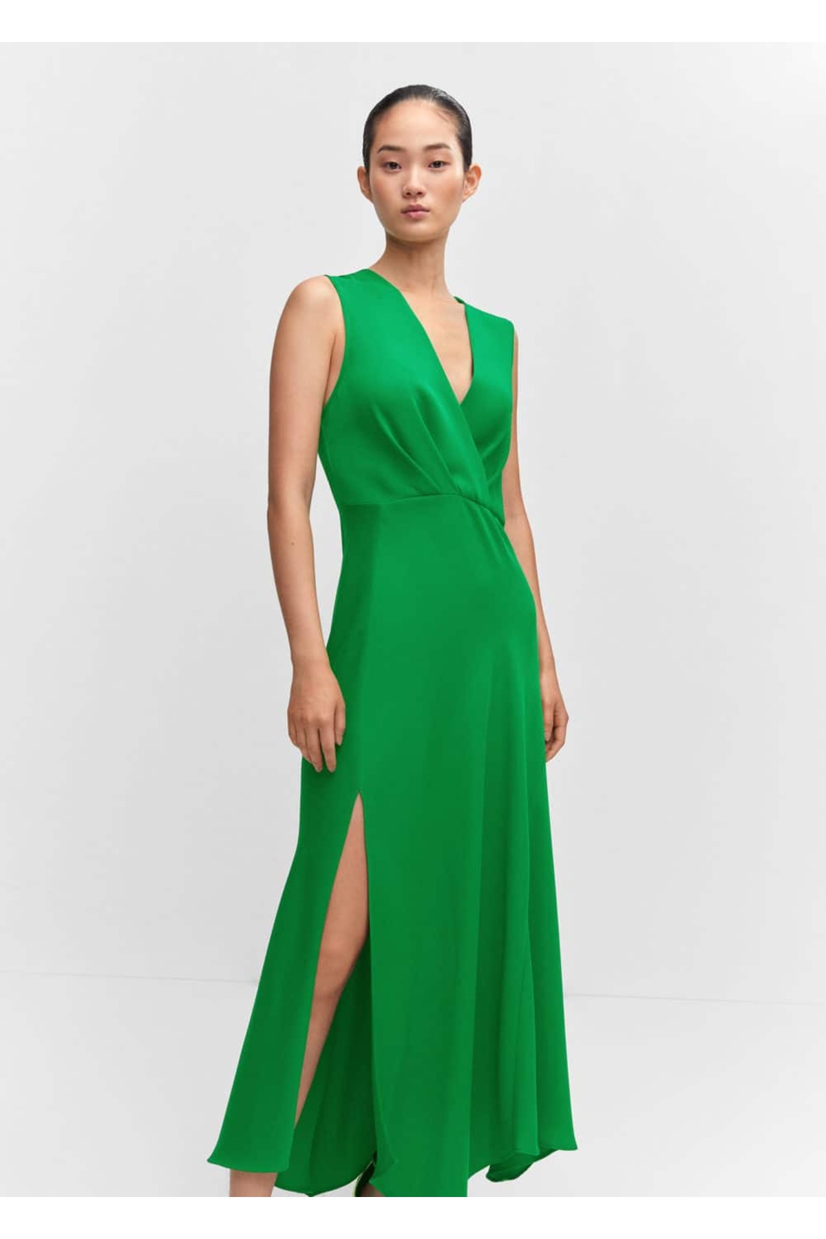 Асимметричное платье с разрезами по бокам Mango, зеленый