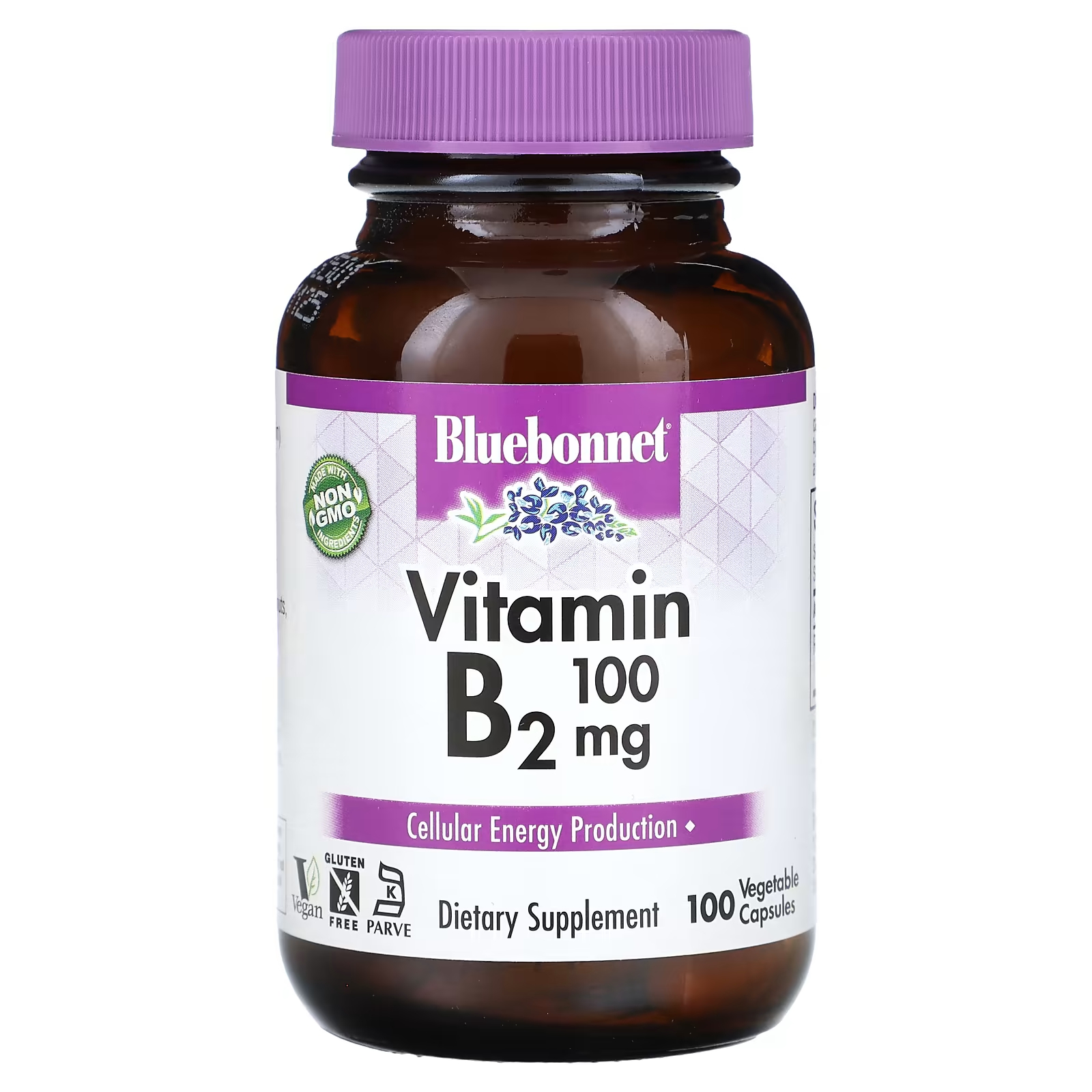 Витамин B2 Bluebonnet Nutrition 100 мг, 100 растительных капсул bluebonnet nutrition витамин c 1000 мг 90 растительных капсул