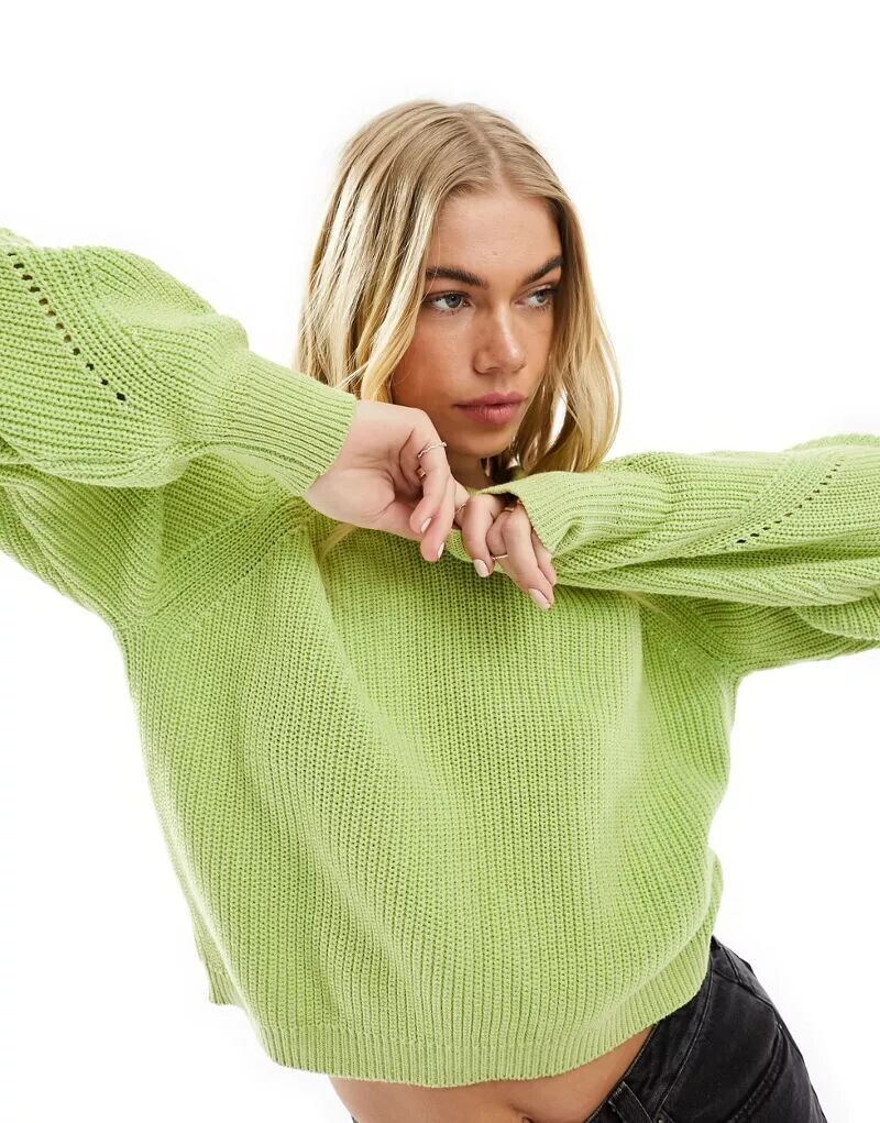 

Зеленый джемпер с круглым вырезом и объемными рукавами ASOS