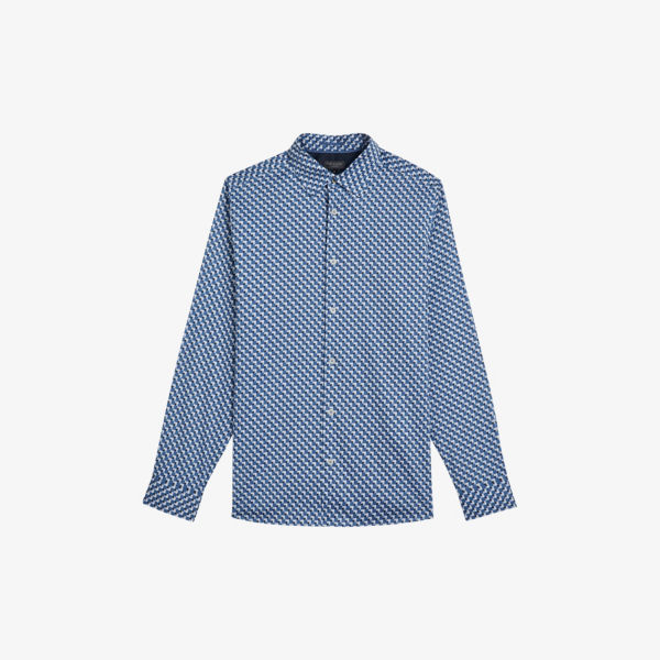 Рубашка стандартного кроя из эластичного хлопка с геопринтом Ted Baker, синий