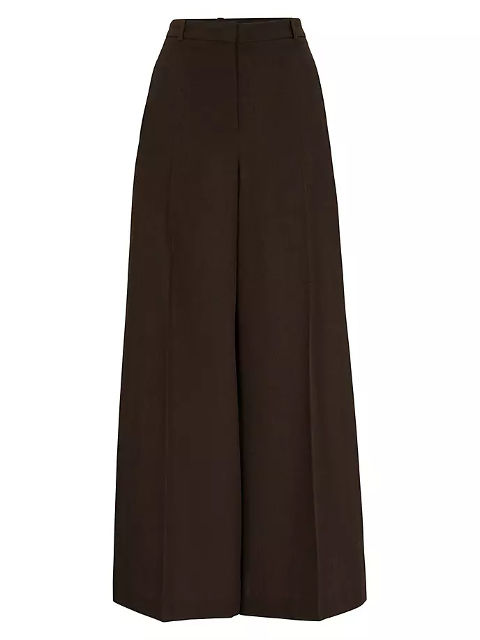 

Широкие шерстяные брюки свободного кроя с эффектом юбки Boss, цвет dark brown