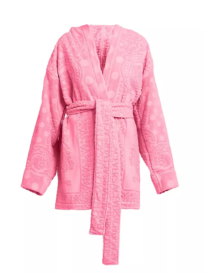 Жаккардовый махровый халат с поясом Versace, цвет flamingo жаккардовый махровый халат с поясом versace цвет azur