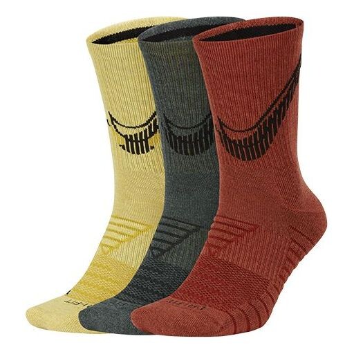 

Носки Nike Everyday Max Cushioned Mid Tops Sports Training Socks 3 Pairs 'Yellow Gray Red', желтый, Коричневый