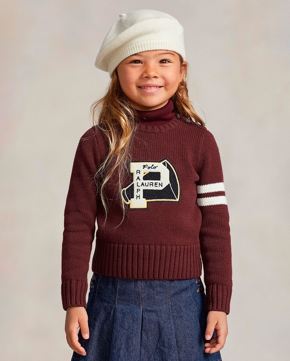 

Бордовый хлопковый свитер для девочки Polo Ralph Lauren, гранатовый
