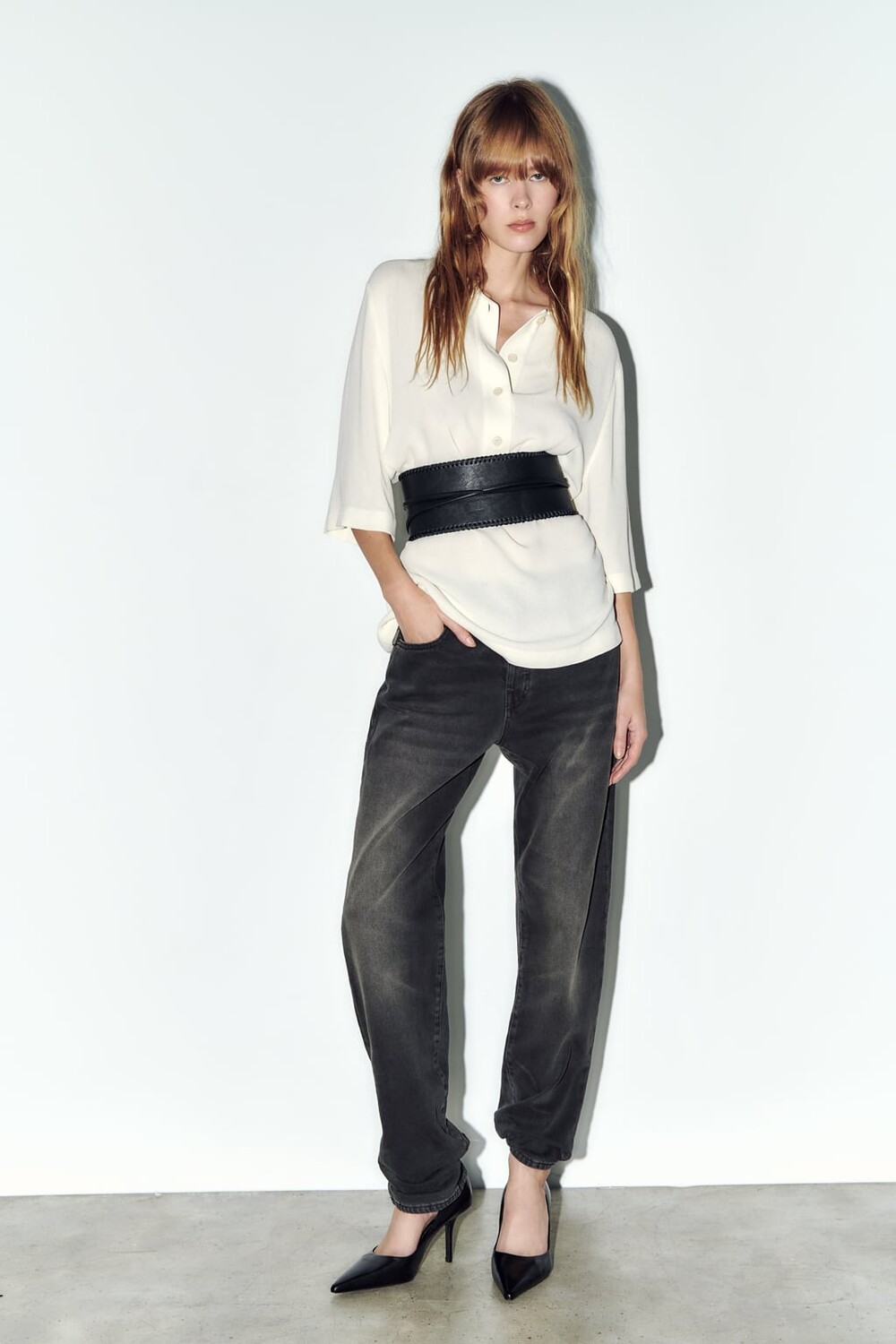 

Кожаные туфли на высоком каблуке ZARA, черный