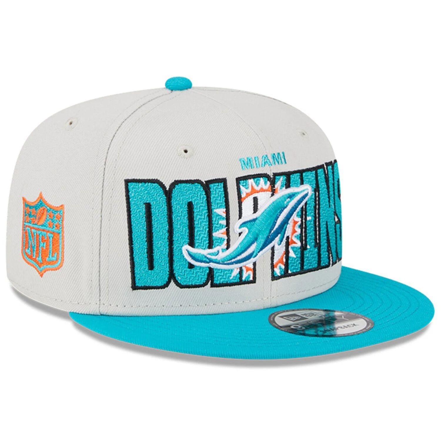 

Мужская регулируемая кепка New Era Stone/Aqua Miami Dolphins 2023 NFL Draft 9FIFTY Snapback