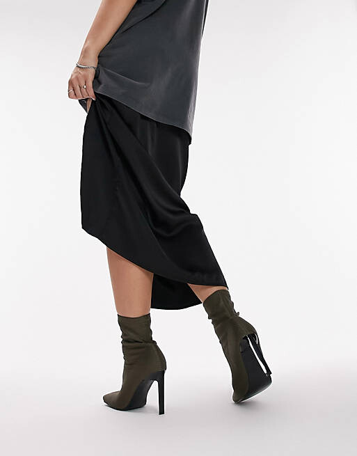 

Ботильоны цвета хаки на высоком каблуке-носке Topshop Wide Fit Tia