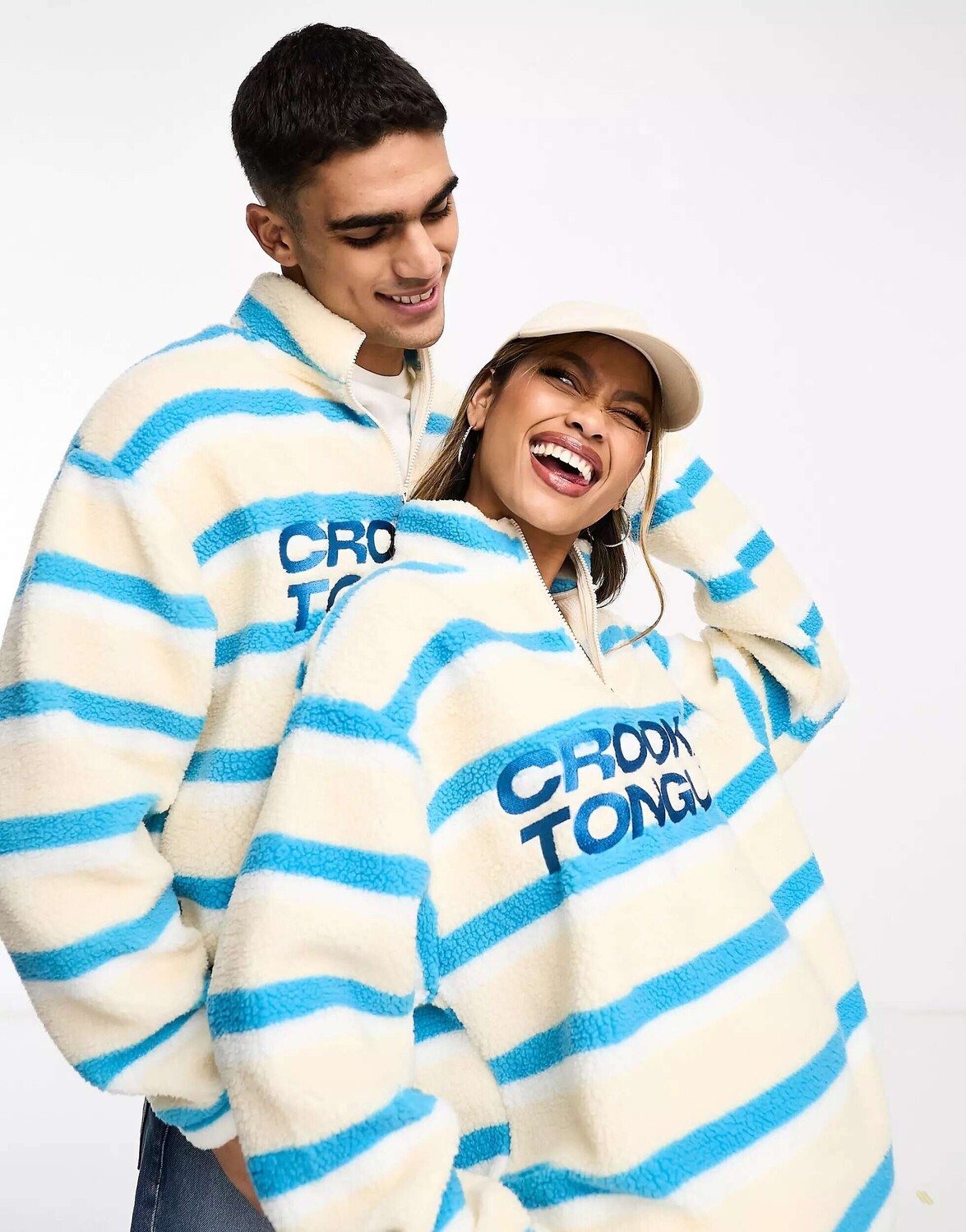 

ASOS Crooked Tongues унисекс, объемная молния с половиной молнии и вышивкой спереди в полосатый борг
