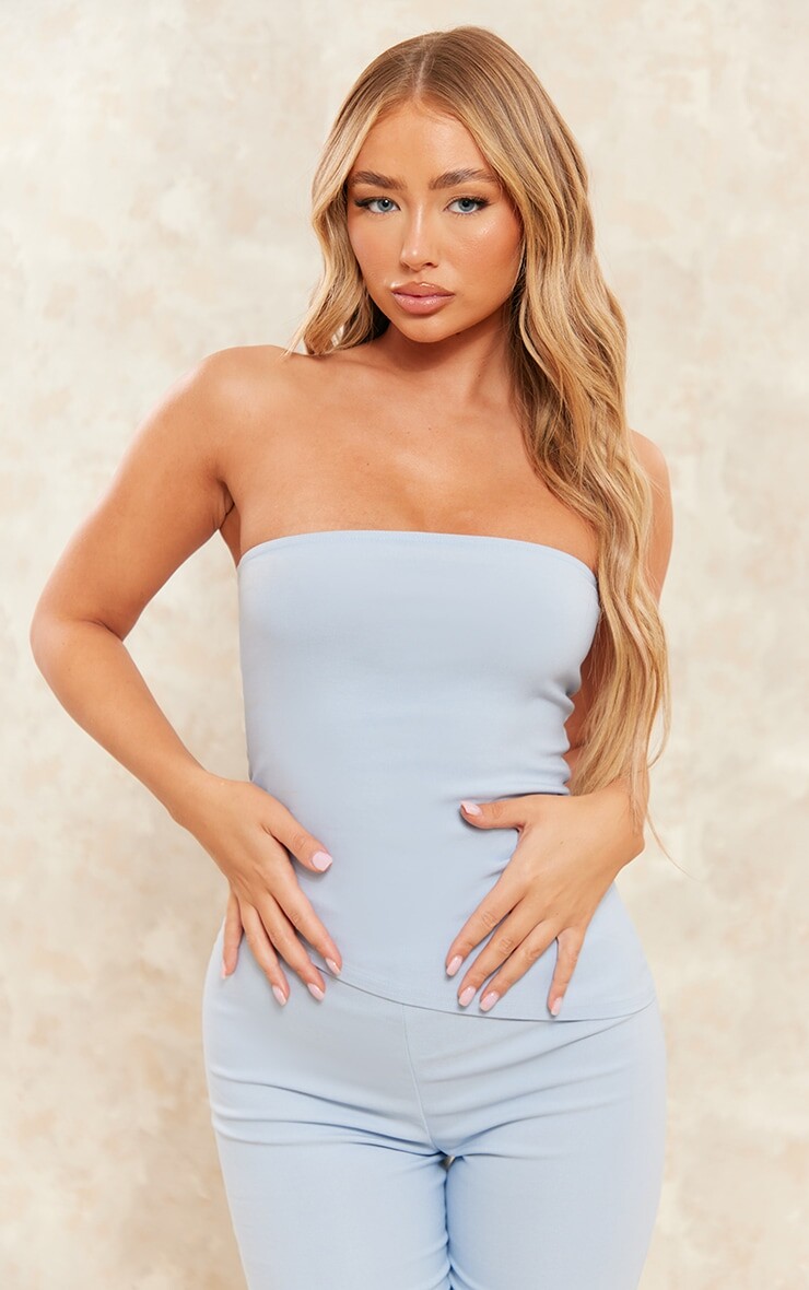 

PrettyLittleThing Синий удлиненный асимметричный топ-бандо из эластичной ткани