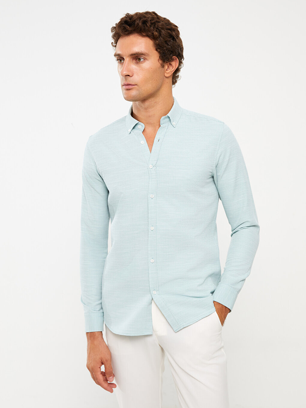 

Мужская рубашка Добби Slim Fit с длинным рукавом LCW Vision, зеленый