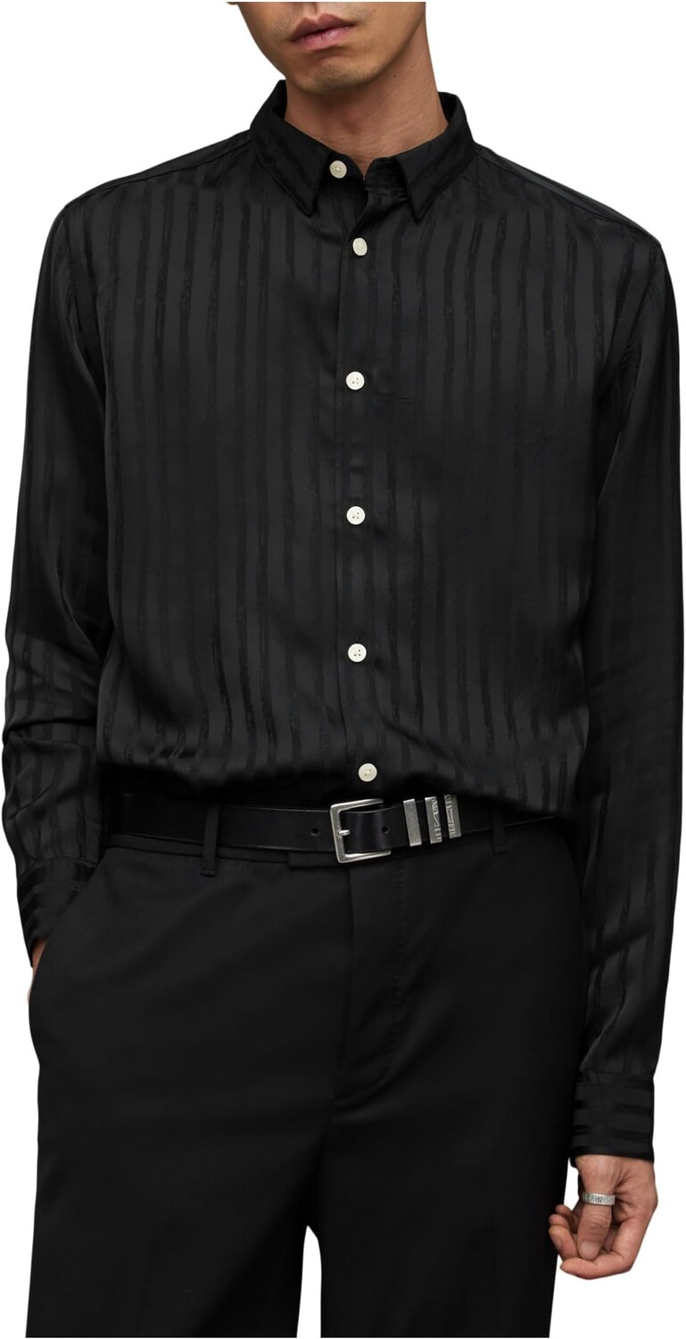 

Рубашка AllSaints Auriga Long Sleeve Shirt, цвет Astro Black