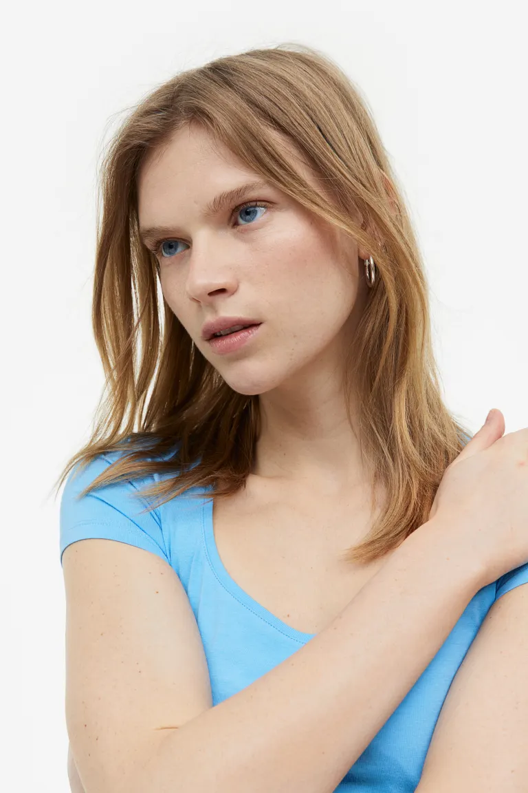 

Футболка с овальным вырезом H&M, синий