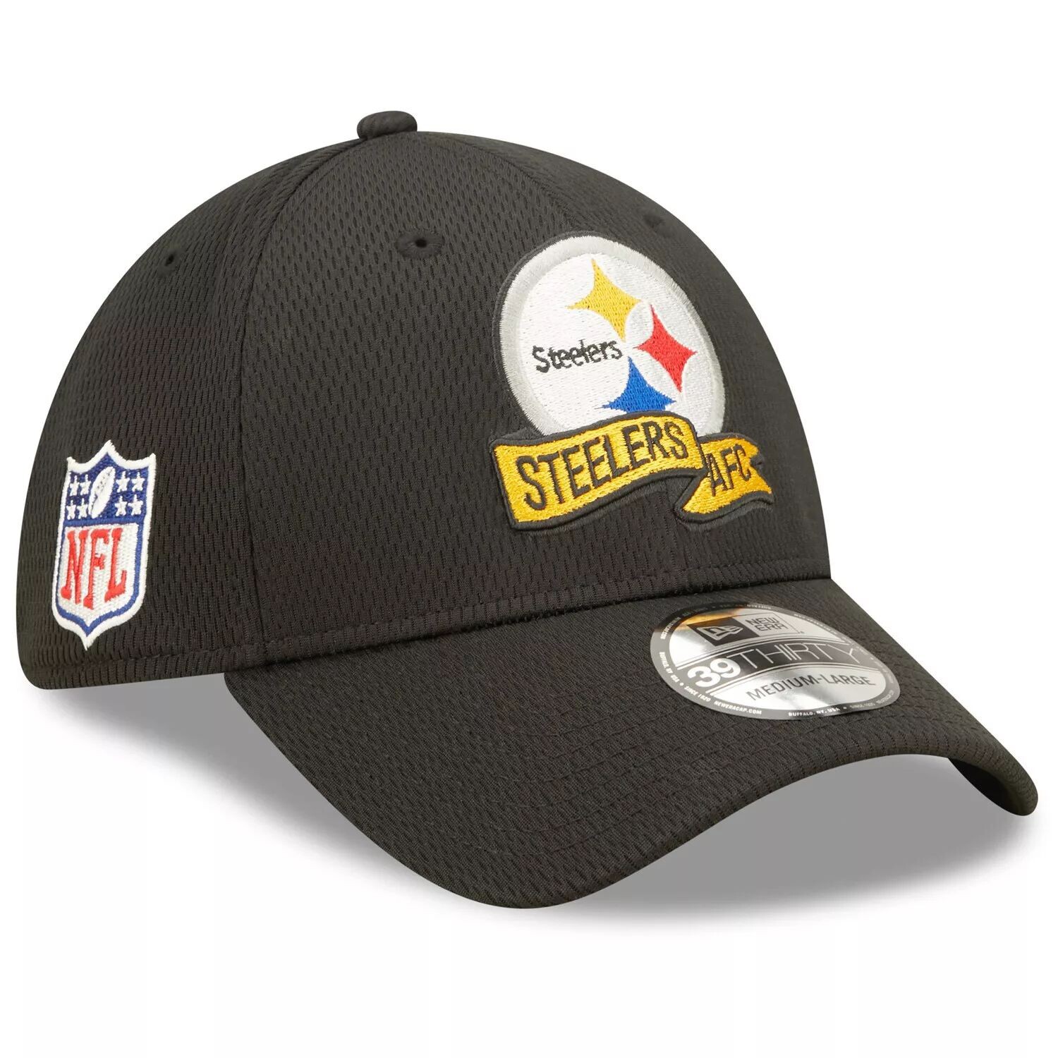 

Мужская черная мужская кепка New Era Pittsburgh Steelers 2022 Sideline 39THIRTY Coaches Flex Hat